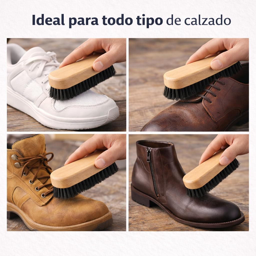 Cepillo Limpieza Zapatos Cerdas Duras Madera Natural Cepillo para Calzado Multiusos Limpiar Botas Zapatillas y Cuero Duradero 1 Unidad - 4