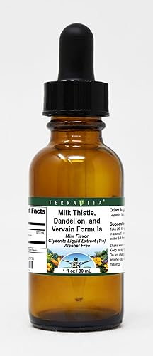 Terravita Cardo mariano, diente de león y verbena fórmula extracto líquido de glicerita (15) - sabor a menta (1 oz, ZIN 523750)