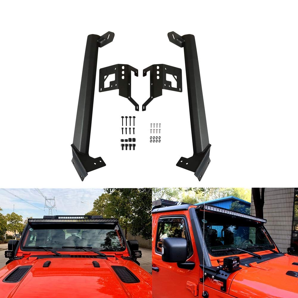 SXMA 52 Inch LED Work Light bar Steel Metal Upper Windshield Mounting Bracket W/Lower Corner Brackets for Jeep Wrangler JL 2018+