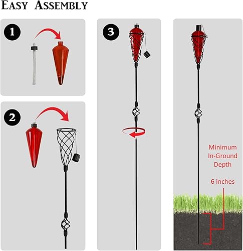 Miniatura 5 de Westcharm Paquete de 4 antorchas de cristal de 60 pulgadas con poste de tierra de metal giratorio, combustible de antorcha de citronela, iluminación