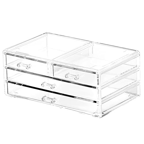 Cq acrylic Organizador de baño con 4 cajones, contenedores apilables para organizar con cajón para encimera de tocador y escritorio, cajón de