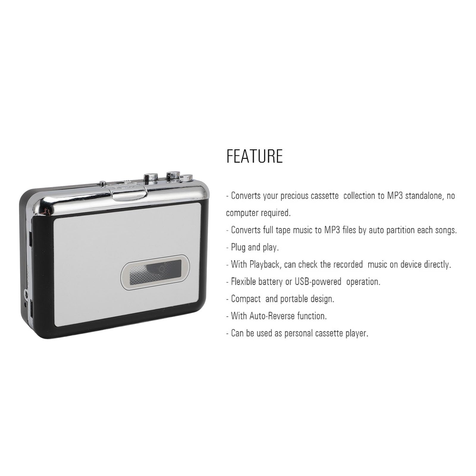 Przenośny Konwerter Magnetofonów Kasetowych, Kaseta z Dźwiękiem Stereo HiFi na MP3 za Pośrednictwem Karty SD, Wbudowany Mikrofon i Głośnik Odtwarzacz Kasetowy do Domowych
