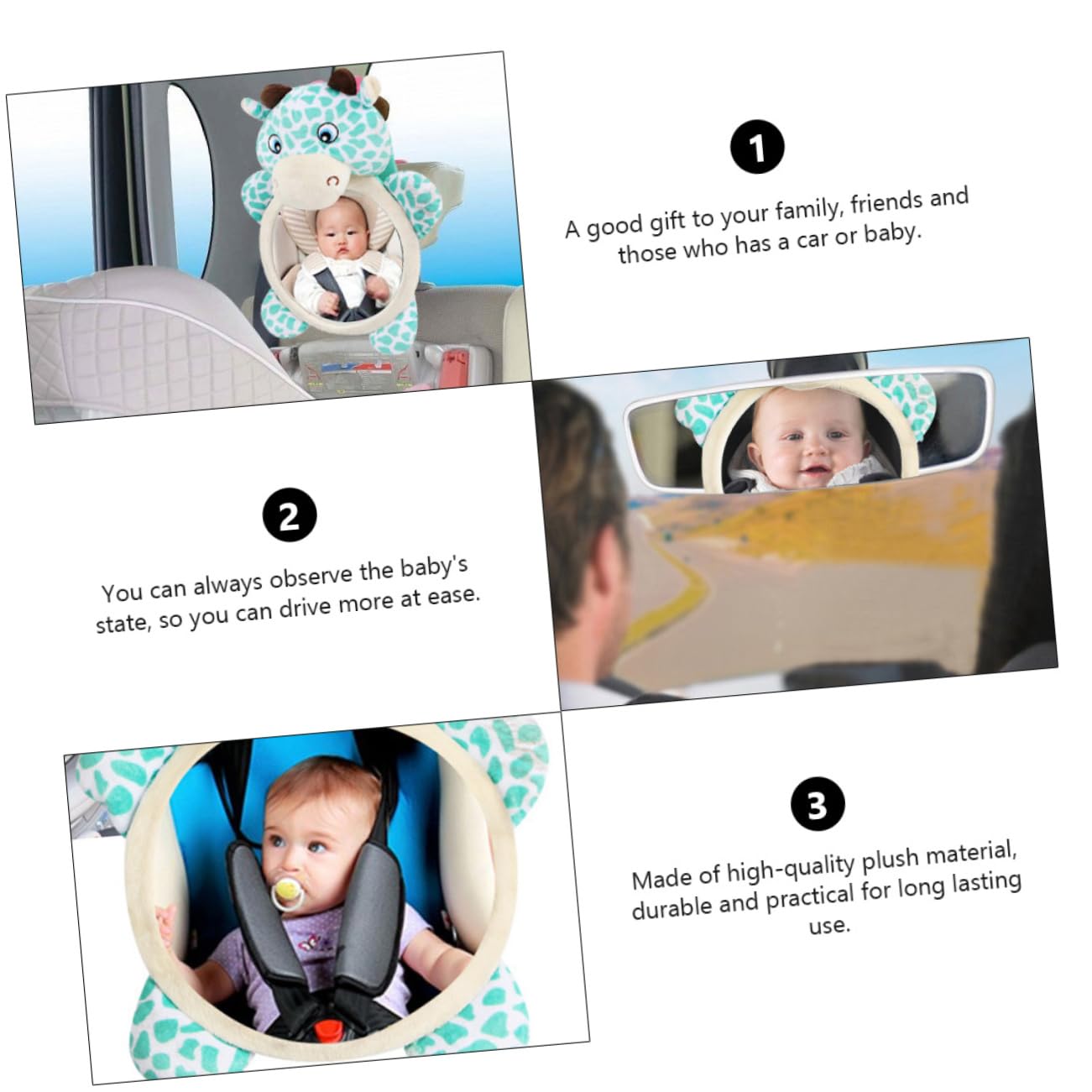 SUPVOX 3 Piezas Espejo De Seguridad Para Bebés Espejo De Retrovisor De Coche Infantil s De a La Vista s De Seguridad Para Bebés Green Felpa