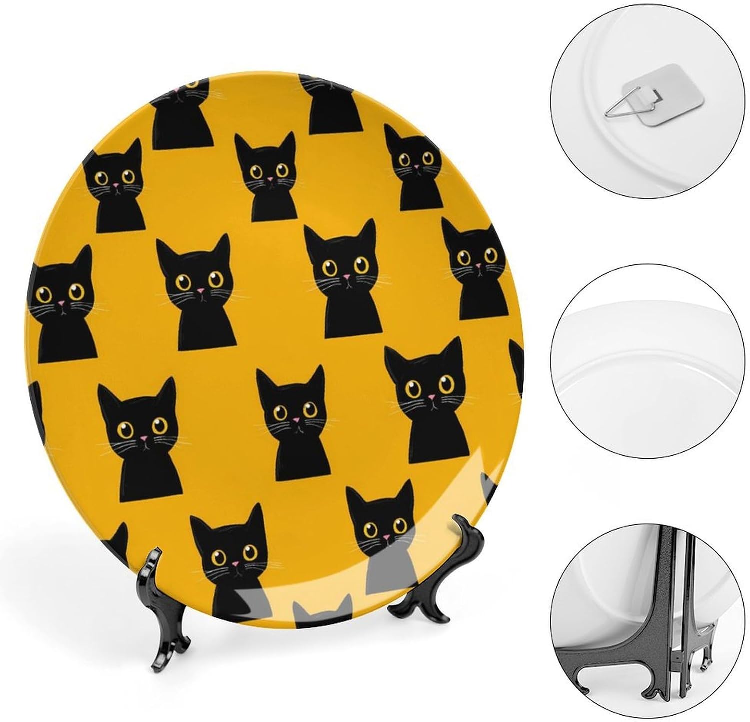 Black Cat with Yellow Eyes Modern Decorative Plate Ceramic Ornaments 6inch image 4