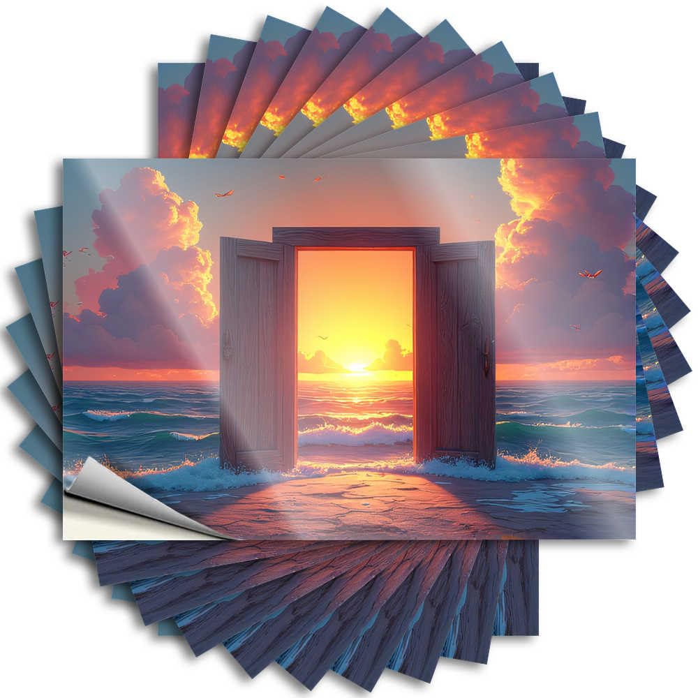 Door to Serenity: Sunset At The Sea Dorm Door Decorations Books - Tattoos Laptop Waterproof Decal(12X18CM)