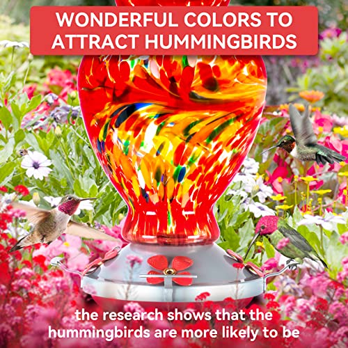 Hummingbird Feeders, 32 Ounces Hand Blown Glass Hummingbird Feeder With Attractive Spiral Pattern For Outdoors Hanging, 4 Feeding Metal Stations With Perch And Moat, Ant Moat Hook, Rustproof Base… #TOP3