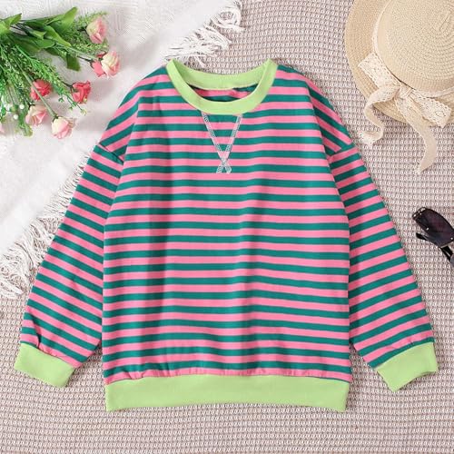 Girls Striped Shirt Long Sleeve T-Shirts Cotton Graphic Tees Shirts Fall Tops Casual Crewneck Sweatshirts3