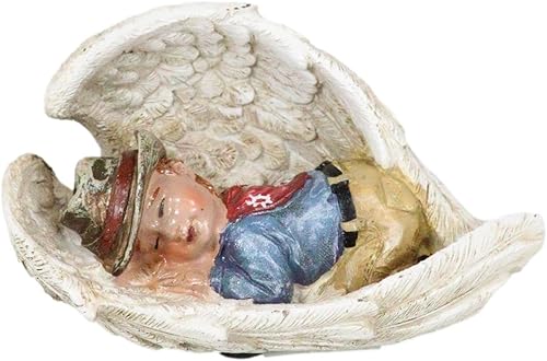 Ebros Gift Figura rústica de ángel vaquero occidental con sombrero rojo bufanda con alas gigantes para dormir en paz, escultura decorativa