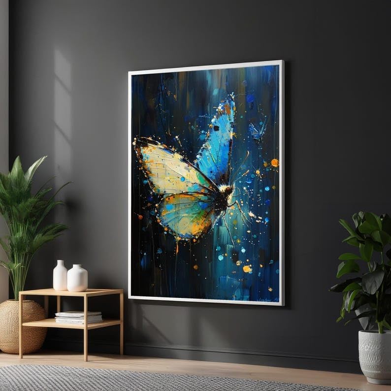 Peinture à l'huile papillons colorés 40x60cm pour déco de chambre