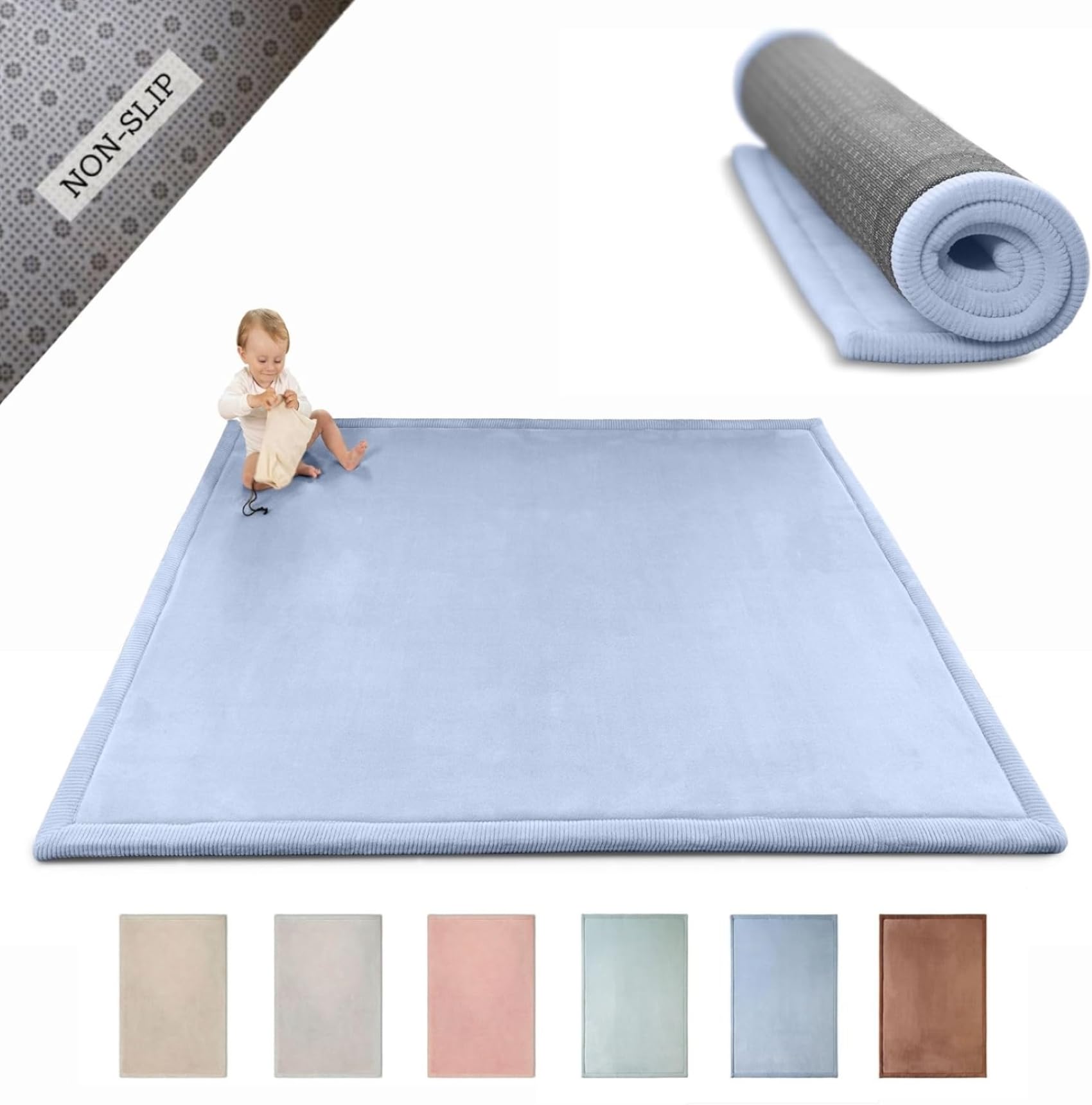 Hakuna Matte Wolkenweiche Spielmatte Baby 200x150x2,5cm, blau – Teppich für Kinderzimmer mit hochwertigem Memory-Schaum – Krabbelmatte Baby mit Rutschfester Unterseite – Krabbeldecke, Tatami Matte