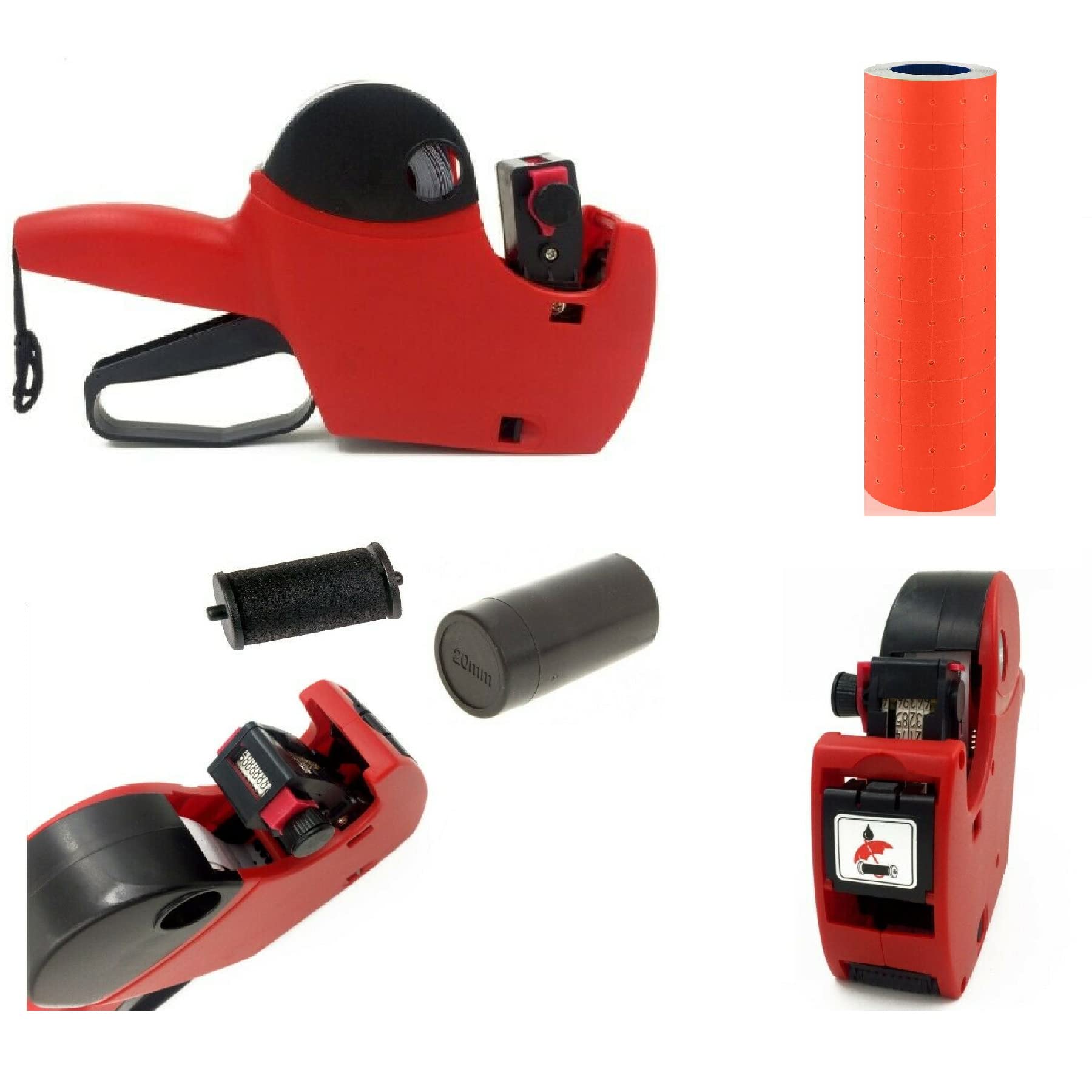 10x Rolls Price Gun Labels 21 x 12mm CT1 Labels 22x12 21x12 fits MoTex Puma Lynx (Price Gun + 10 ROLL RED) — image 1