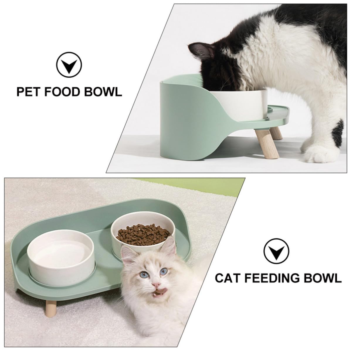 iplusmile Gamelle Double pour Chat en Céramique et Plastique, 1pc, Vert, Imperméable à L’Eau, Protège Cervicales, Bol pour Animaux à Pieds Hauts