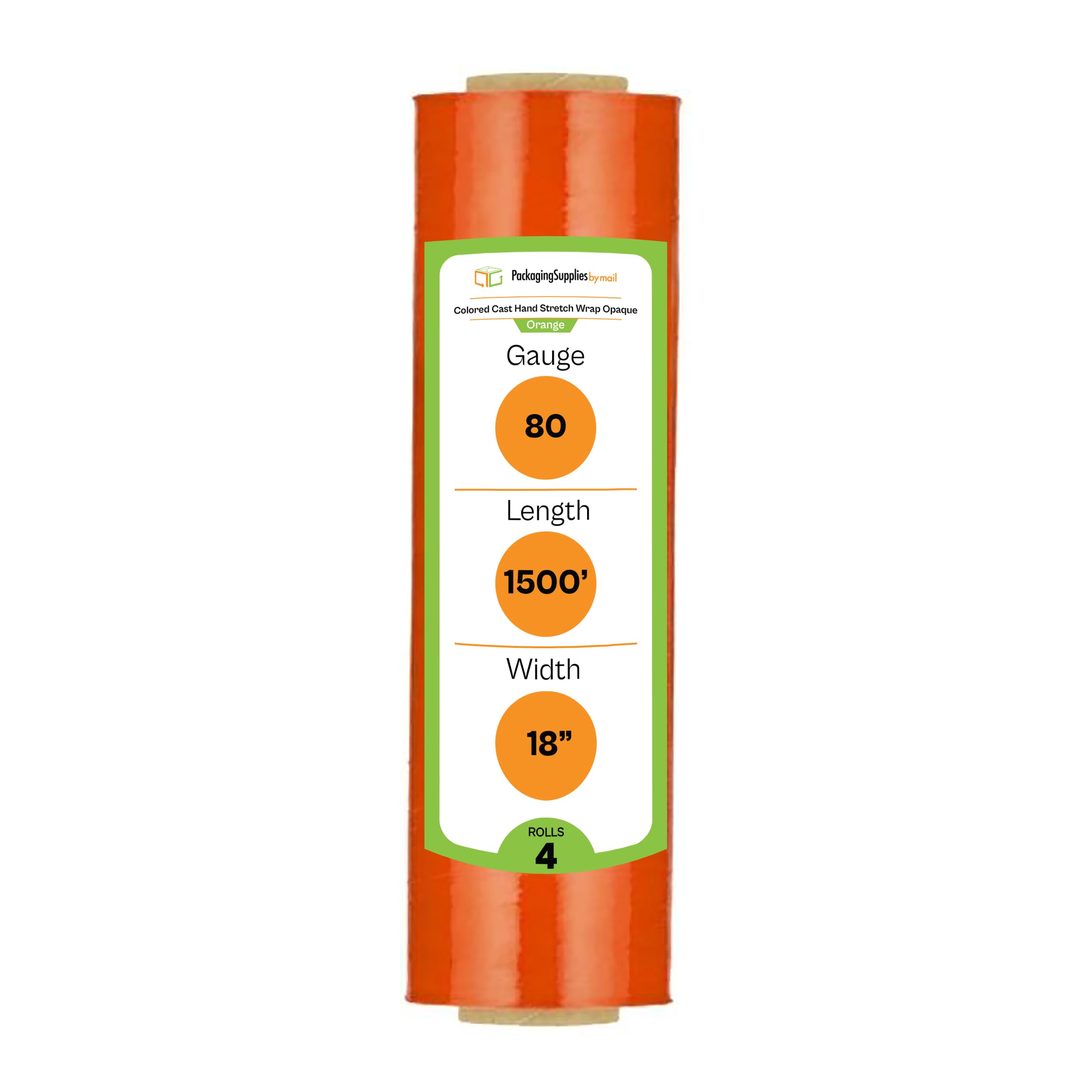 PSBM Orange Stretch Wrap, 4 Pack, 18 Inch x 1500 Feet, 80 Gauge, Tinted/Transparent Hand Stretch Film Rolls for Packaging Moving Packing Pallets