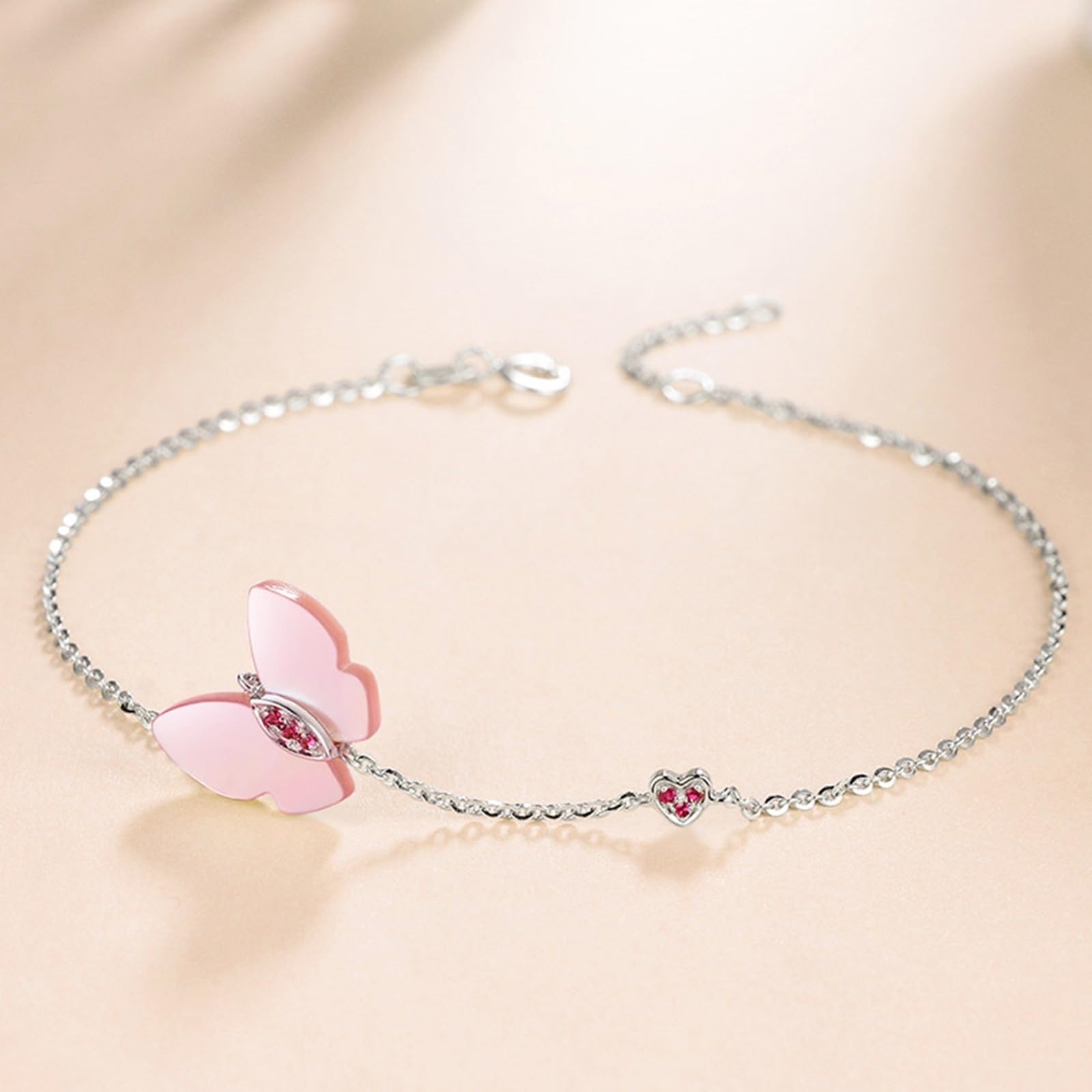 Bracciale Donna Oro Bianco 750/585/375 Vero, Bracciale con Rubino Sintetico 16-18 cm Estensione 4 cm, Braccialetti Sposa Matrimonio