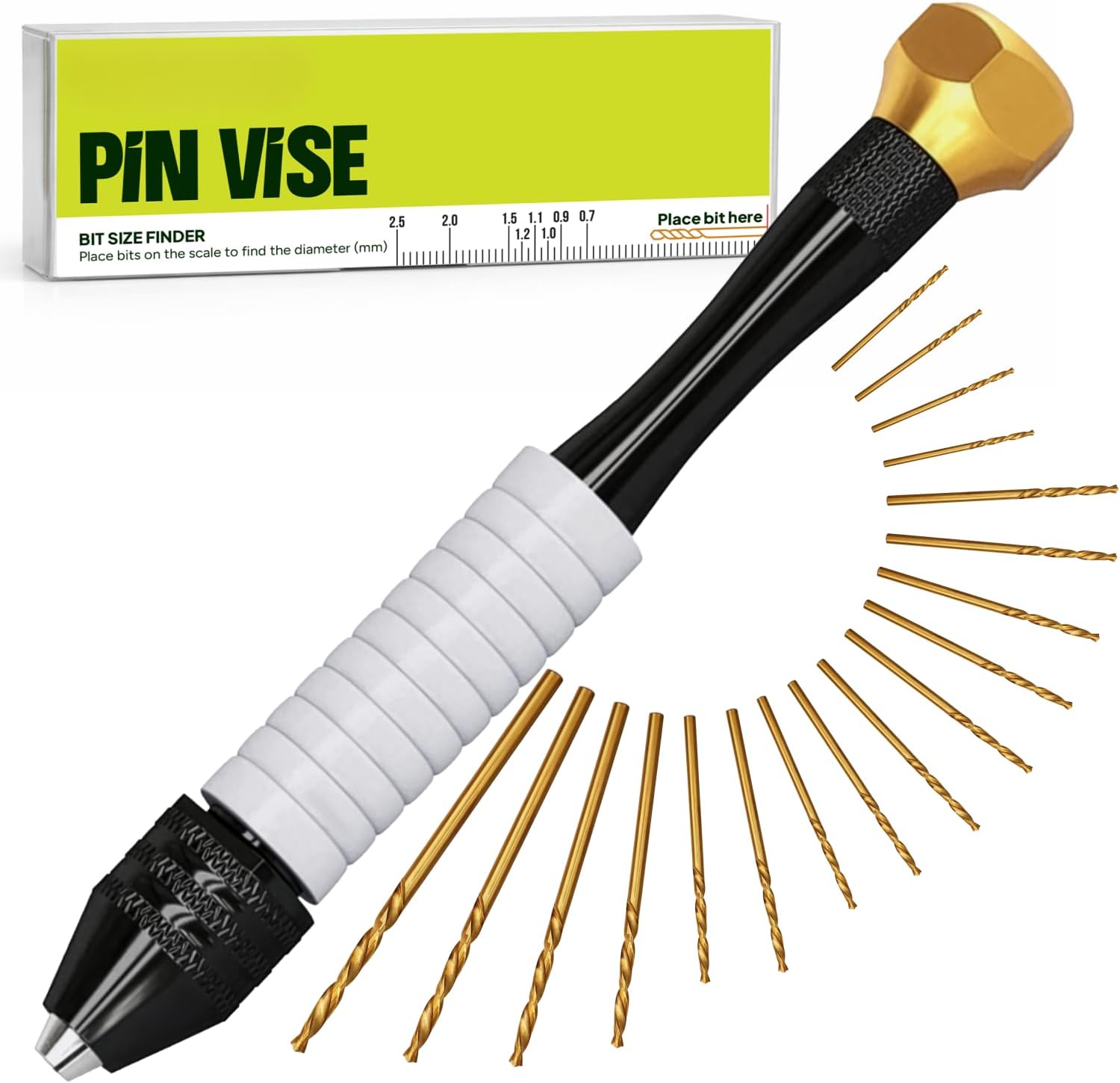 Craft911 Golden Pin Vise Hand Drill for Jewelry Making - 18pc HSS Mini Drill Bit Set, Resin, Wood, Plastic, Precision, Comfort Grip, Versatile