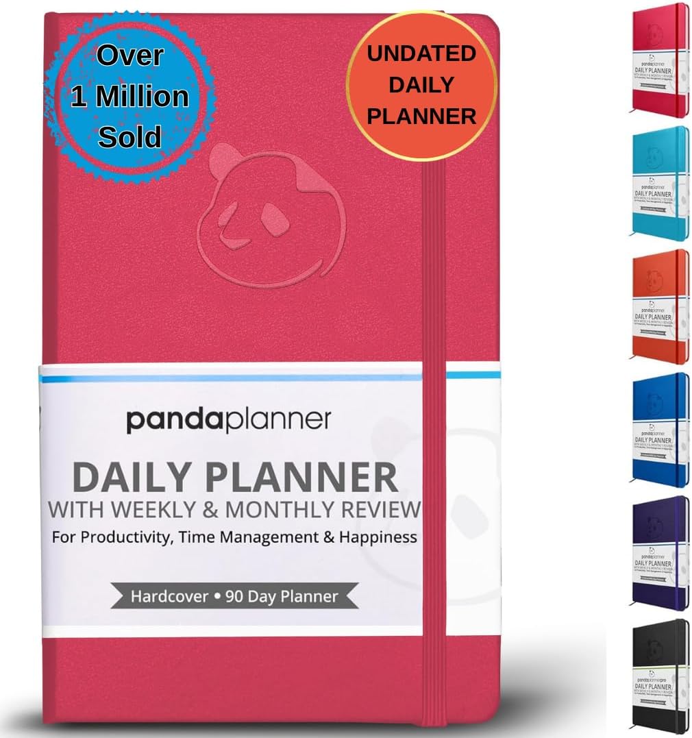 Raspberry Sorbet Daily Planner 2023 by Panda Planner - Organizer Planner for Goals, Gratitude & Focus - Weekly & Monthly Agenda Sections - Undated 90 Day Planner