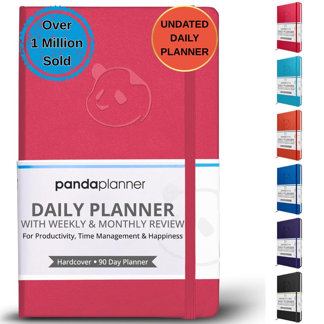 Raspberry Sorbet Daily Planner 2023 by Panda Planner - Organizer Planner for Goals, Gratitude & Focus - Weekly & Monthly Agenda Sections - Undated 90 Day Planner