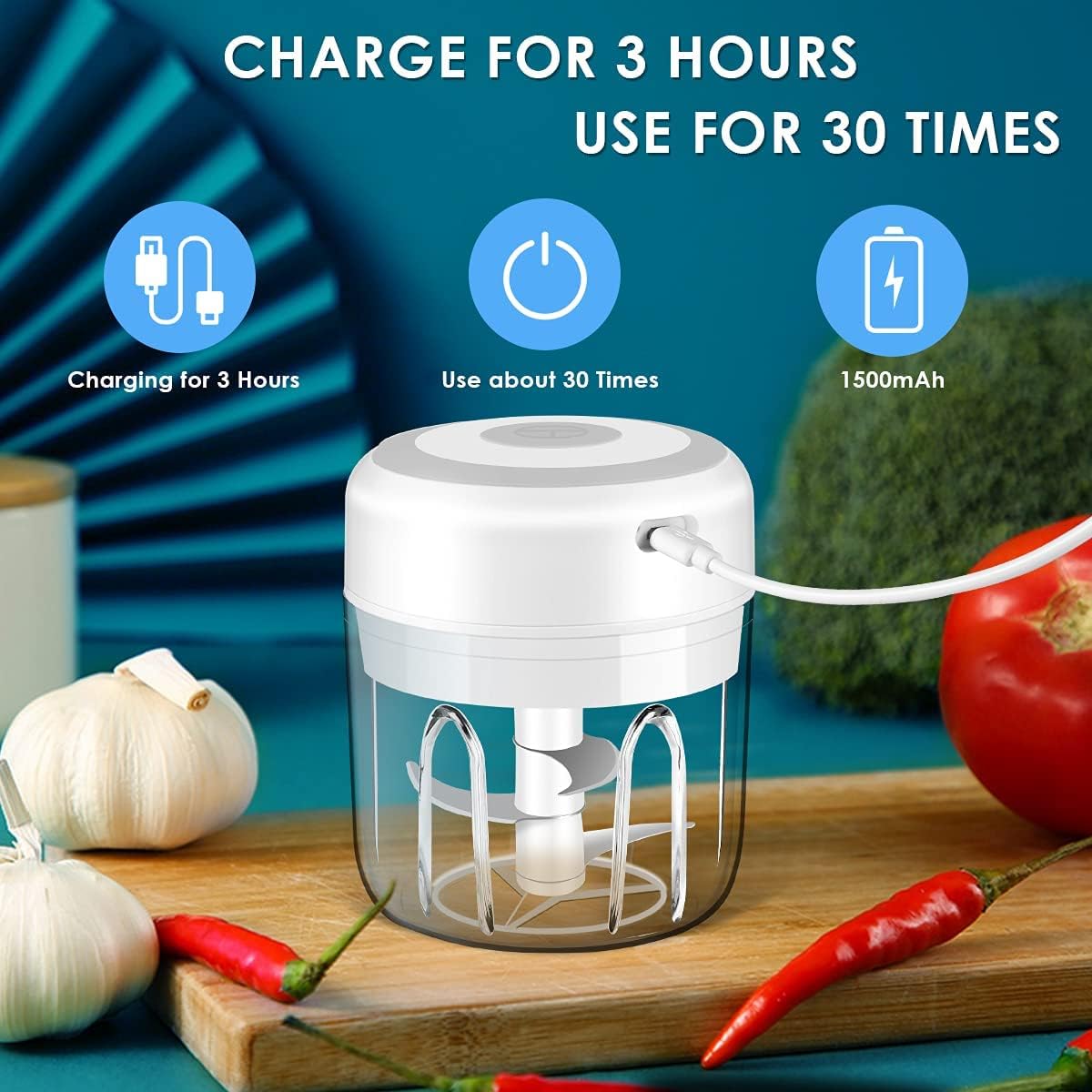 Tritacarne elettrico portatile senza fili robot da cucina con ricarica USB per tritacarne cipolle verdure per condimenti per bambini noci pepe
