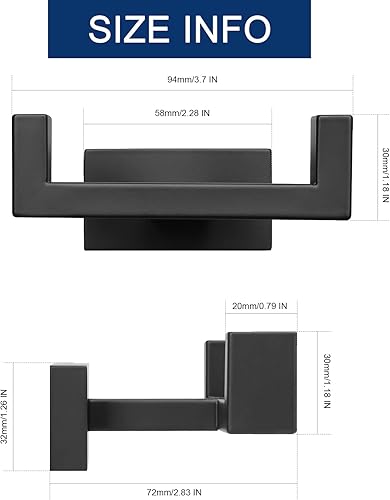 Miniatura 2 de NearMoon Gancho doble para toallas de baño, soporte cuadrado de acero inoxidable SUS304, resistente al óxido, doble gancho para baño, sala de estar,