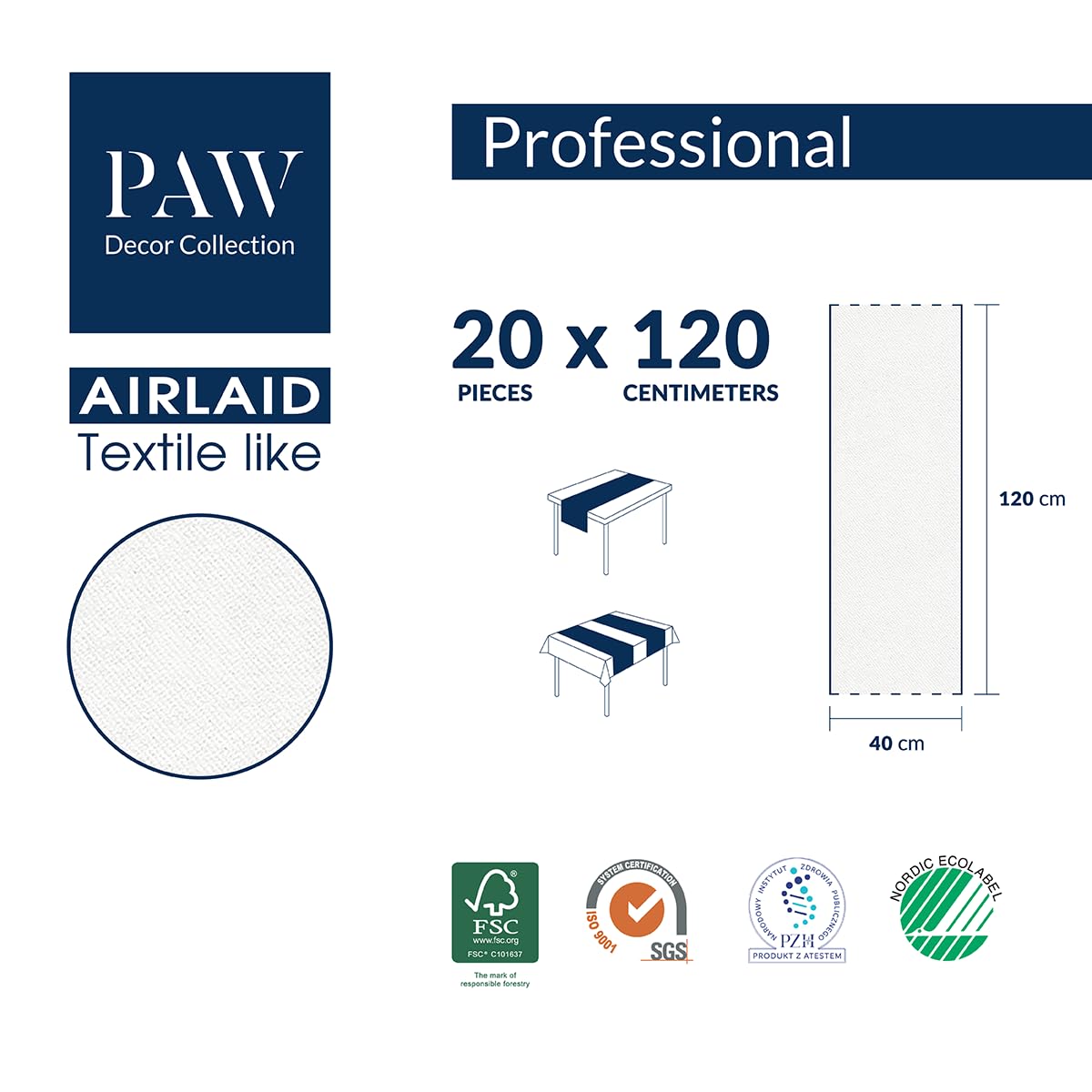 PAW – bieżnik na stół z Airlaid (40 cm x 24 m) I dekoracja stołu na stół bożonarodzeniowy, święta Bożego Narodzenia, elegancka dekoracja stołu, choinki, las, las iglasty
