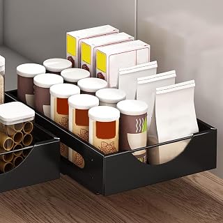 Zeekol - Organizador de armario extensible resistente con película adhesiva, para almacenamiento de suministros de cocina y organización de armarios, despensa, color negro, 38,5 x 27,5 x 9 cm