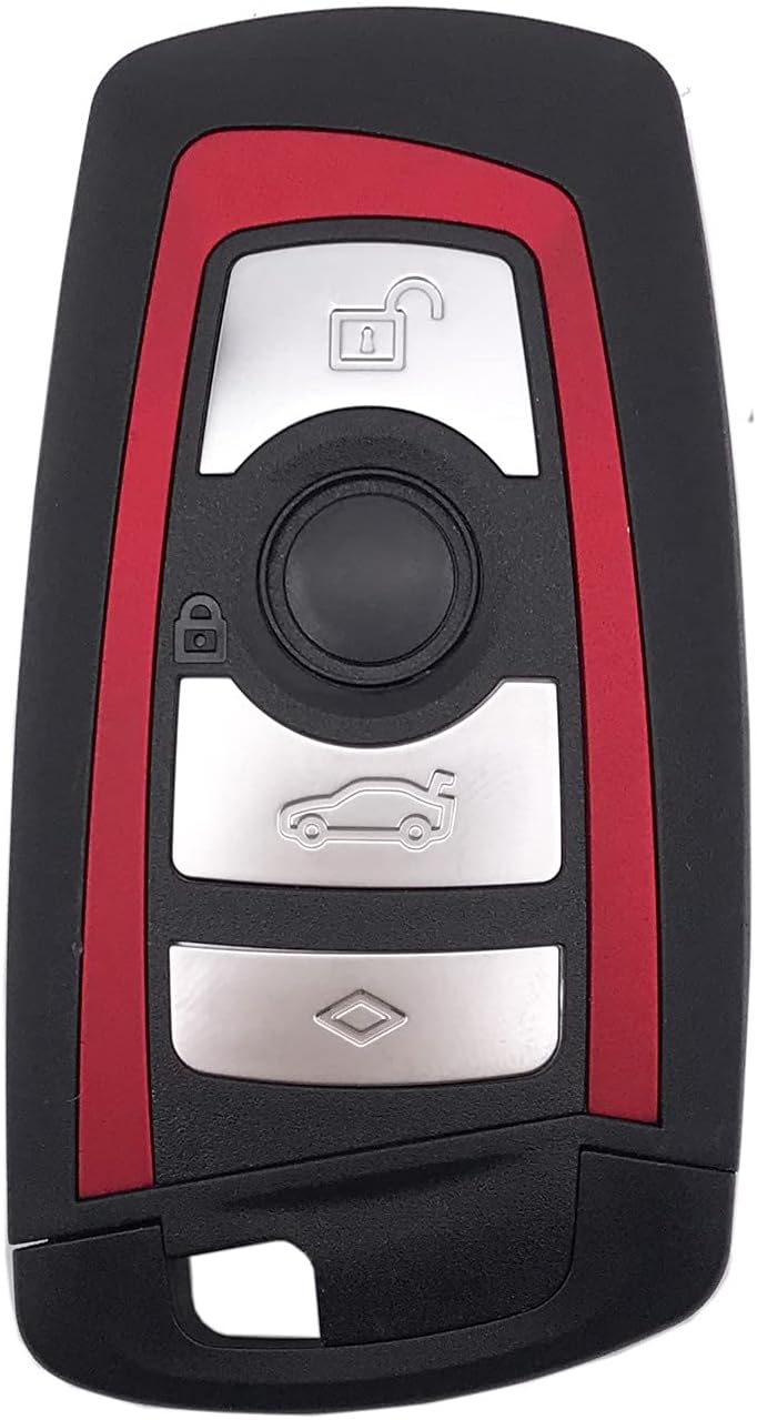 Keyless Entry Remote Control Key Fob Case Cover Replacement for BMW 1 2 3 4 5 6 7 Series X3 M2 F Series 235ix 320 E90 E92 E93 X5 F10 F20 F30 F40 (Red 4 Buttons)