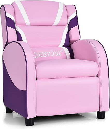 HONEY JOY Silla reclinable para niños, silla reclinable para juegos juveniles con bolsillo lateral, reposacabezas y reposapiés ergonómicos, silla de