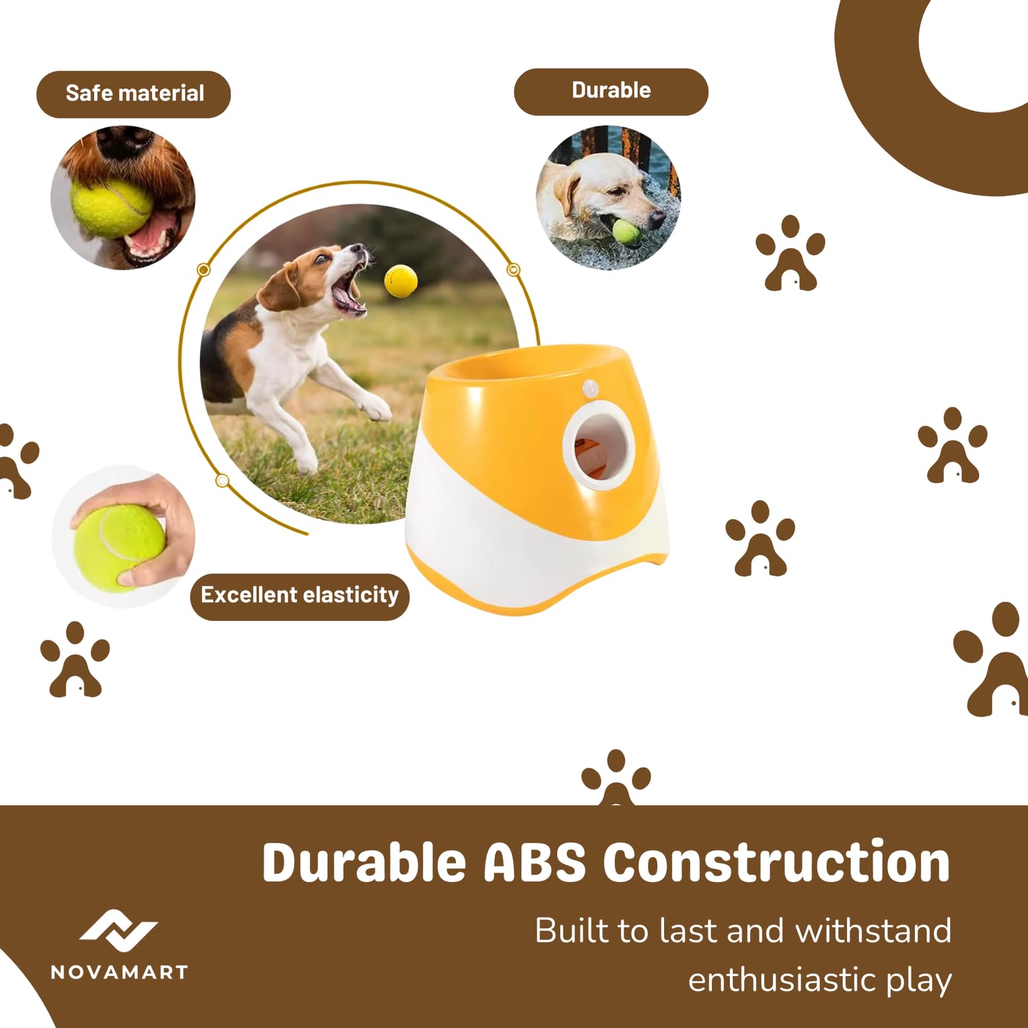 Lanceur de balles pour chien – Lanceur automatique de balles pour chiens de petite et grande taille, jouet interactif avec 6 balles de tennis et distance de lancement réglable, jeu intérieur
