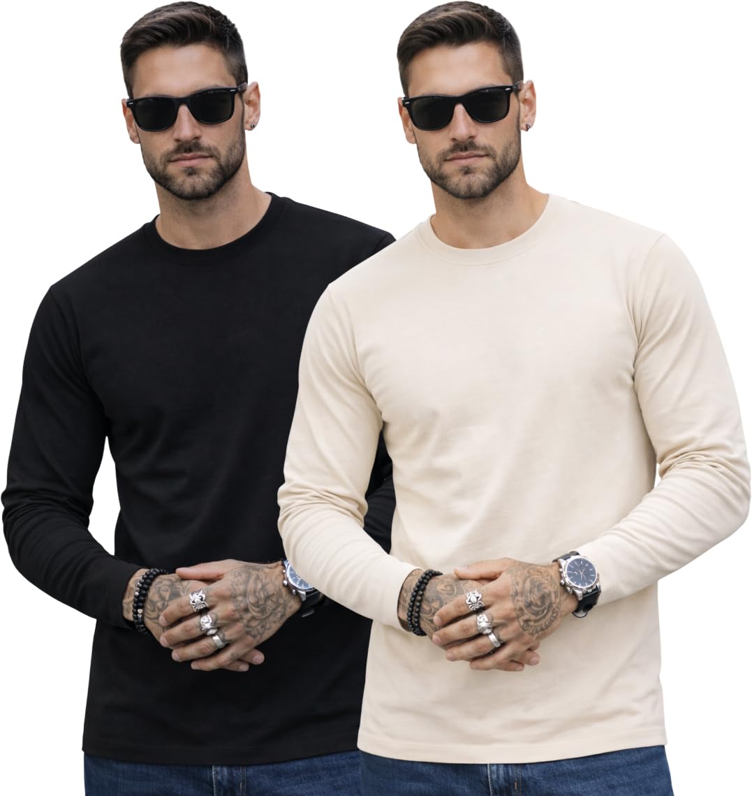 rodzen 100% Pure Cotton Round Neck Regular Fit Plain Solid Full Sleeve T-Shirt Combo for Men & Boys (Pack of 2 Available in Size S to 2XL)-picture-10