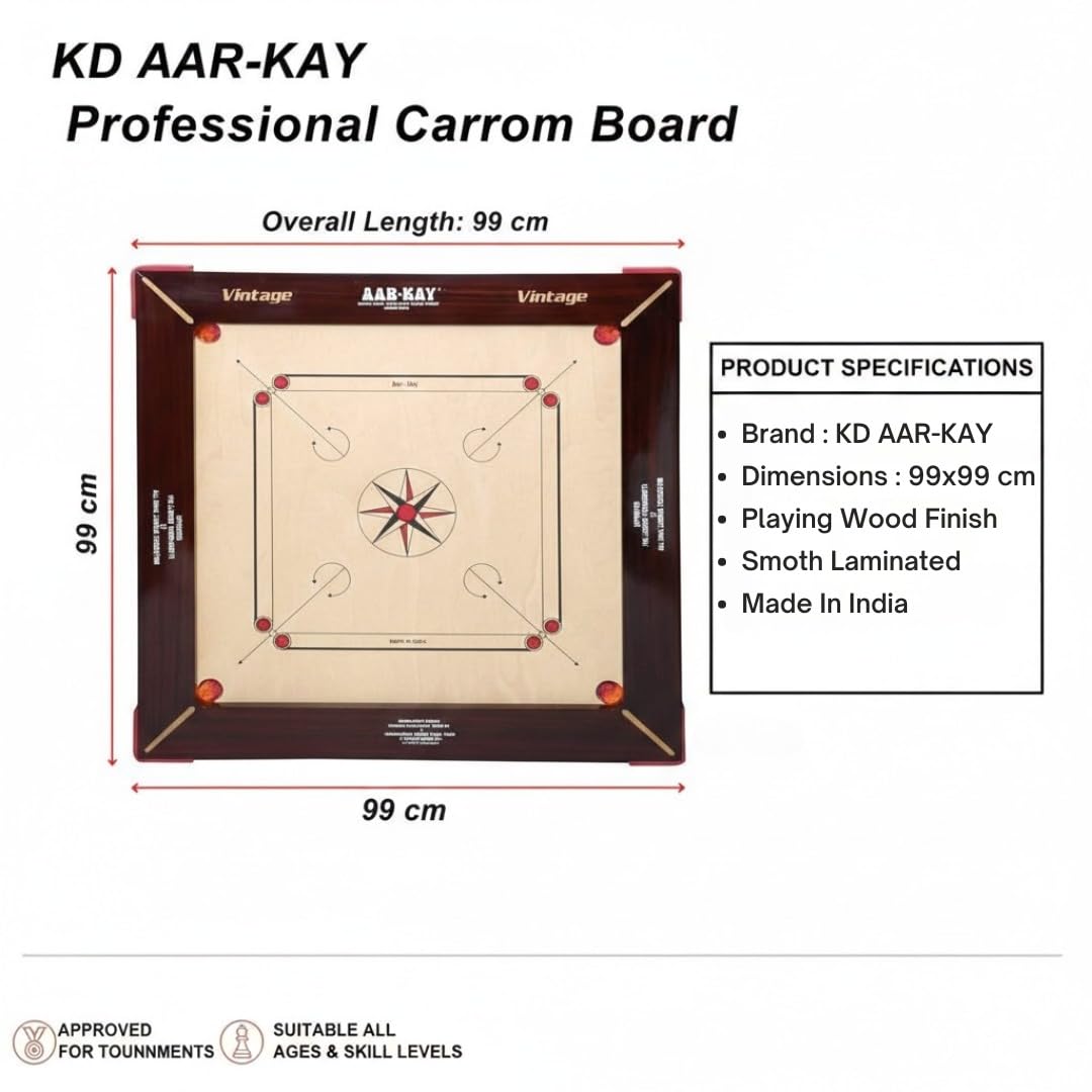 AAR-Kay Carrom Board Vintage compensato approvato dalla Carrom Federation of India & International Carrom Federation (BullDog, 28 mm)