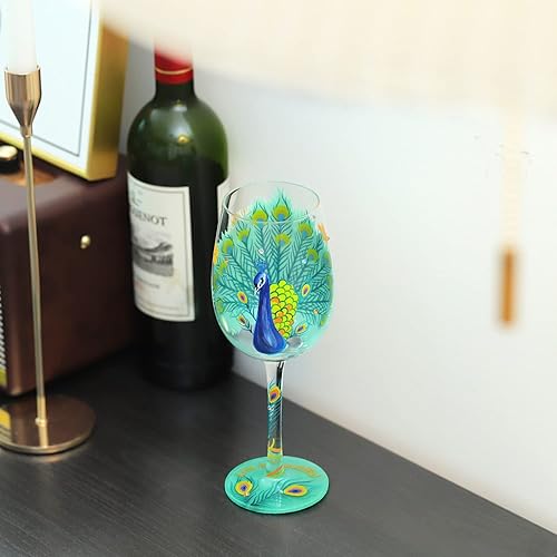 Miniatura 9 de NymphFable Regalos de pavo real, pintada a mano, copa de vino iridiscente de 15 onzas, copas de vino coloridas personalizadas, regalo de cumpleaños