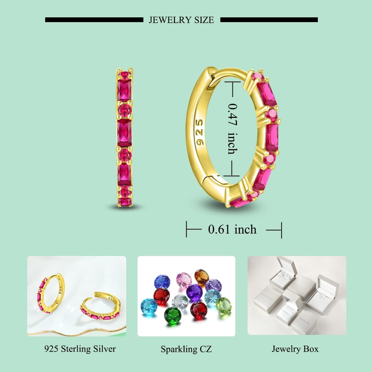 Starchenie Gemstone Huggie Hoop Earrings 925 Sterling Silver Birthstones Jewelry Gift for Women