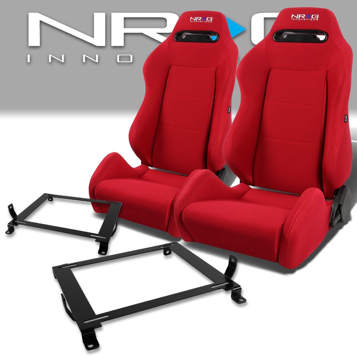 Auto Dynasty NRG Type-R Style Fully Reclinable Racing Seats Bundle with Steel Mounting Brackets Compatible with Honda Civic 06-11, 4-Piece, Red Cloth