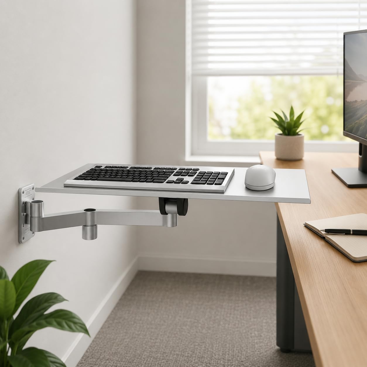 Bandeja de teclado ajustable para montaje en pared con brazo telescópico