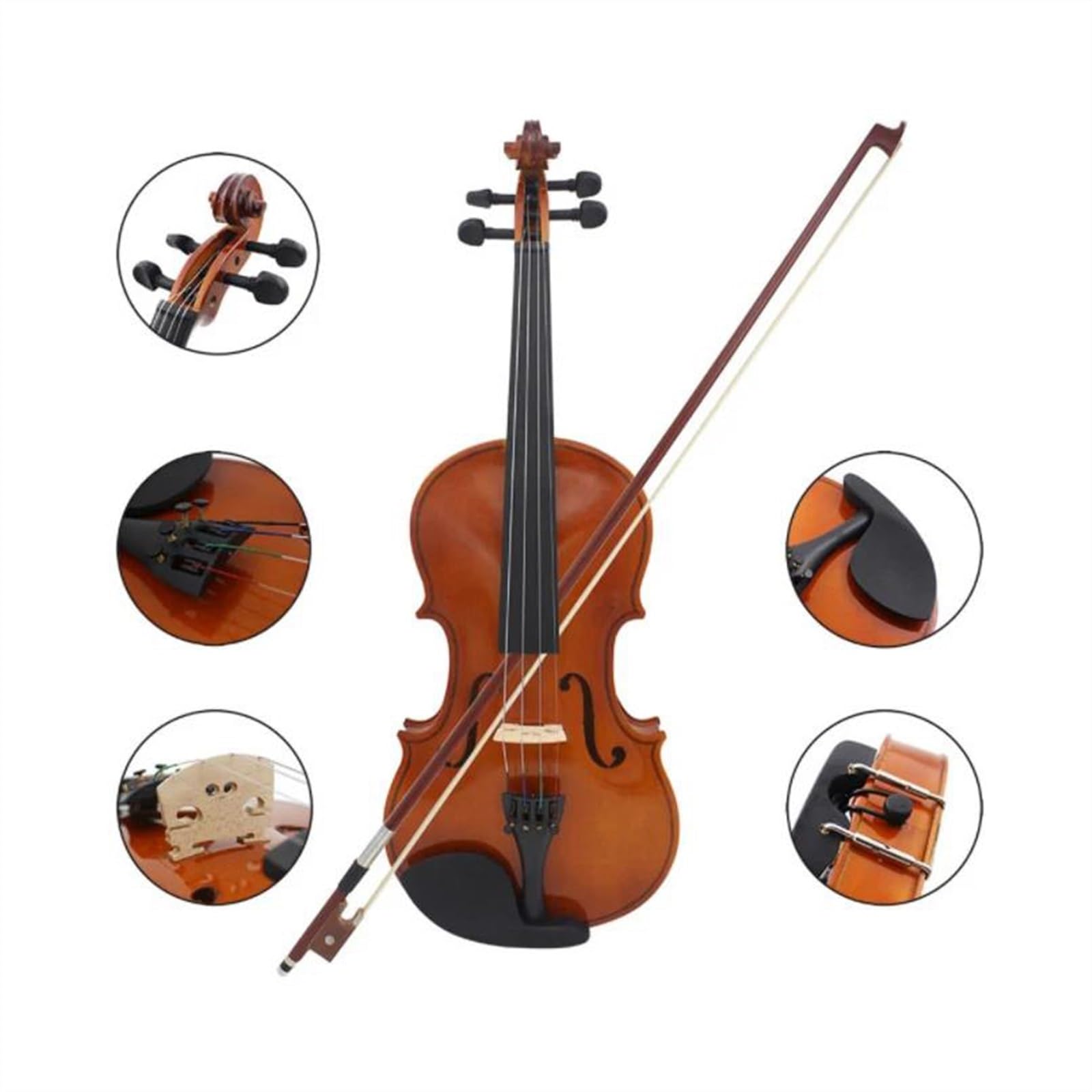 Geige 4/4 1/8 Akustische Violine Retro Stil Geige Mit Fall Bogen Musical Instrument Zubehör(Type E-4/4)