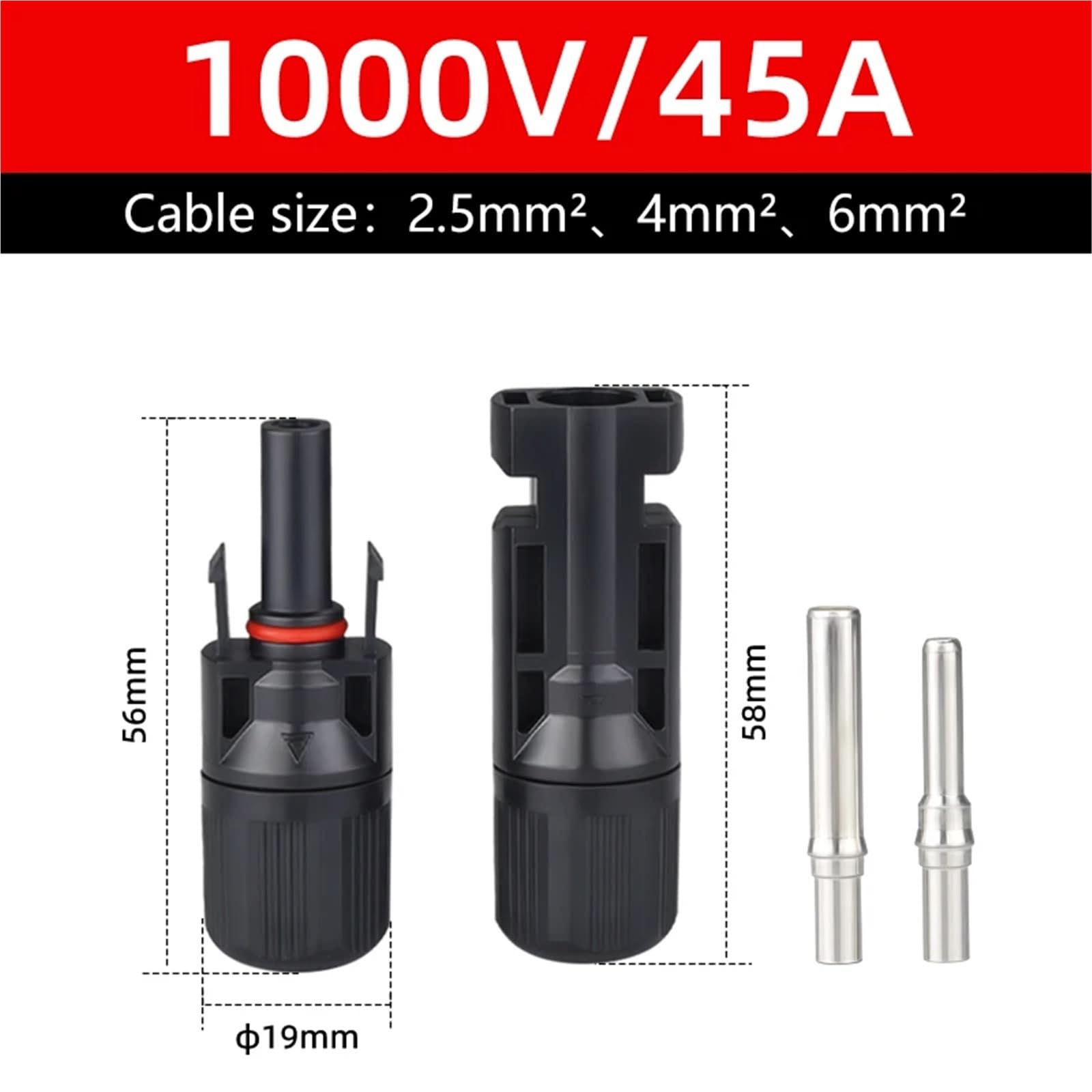 1 Coppia IP68 Connettore Solare Maschio Femmina Mouted 1000V 30A Pannello Ramo Modulo Impermeabile for Cavo Fotovoltaico 2.5/4/6mm2 Elettrico(1000V 45A)