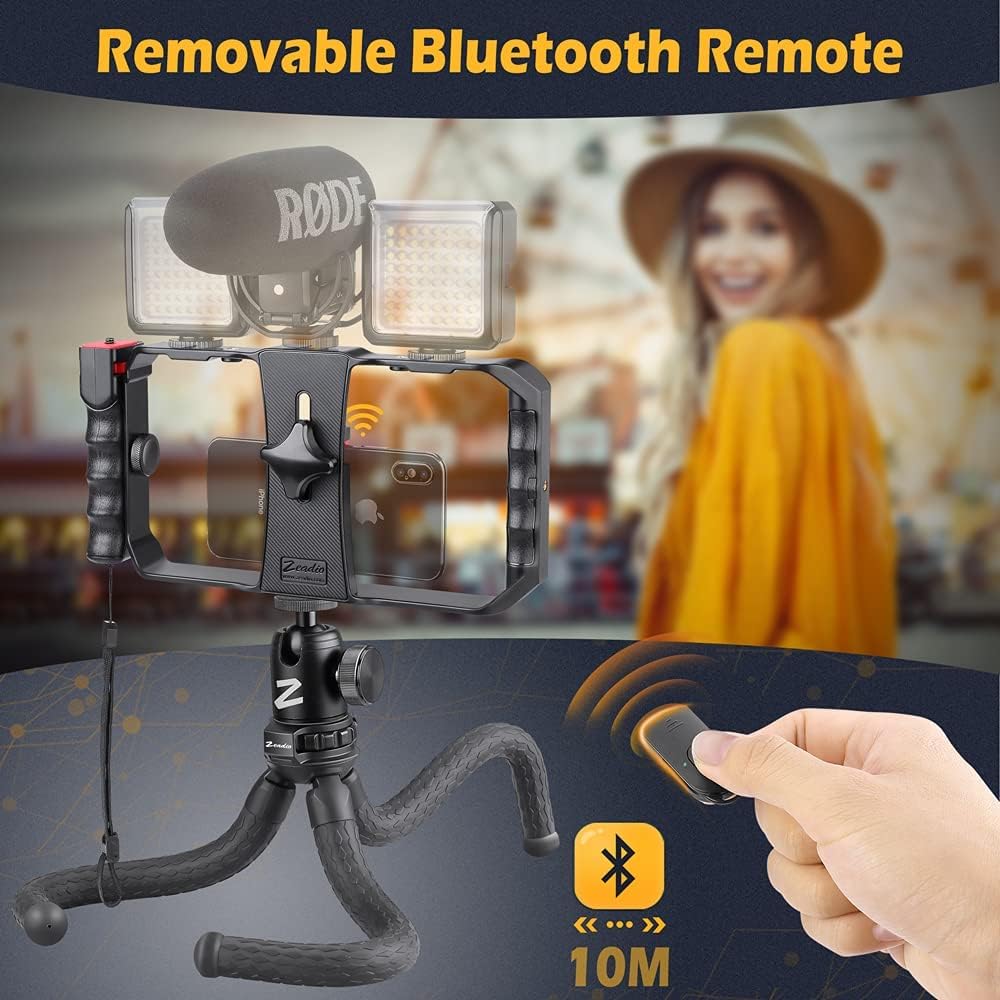 Zeadio Flexible Camera Tripod Kit with Wireless Smartphone Video Rig, for All iPhone and Android Smartphones, Camera,Camcorder, DSLR, Action Cameras etc