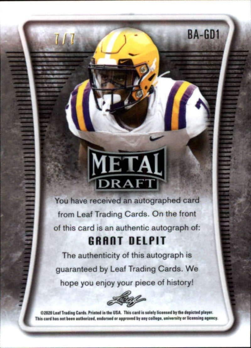 2020 Leaf Metal Draft Autograph Mojo Pink Football S7#BA-GD1 Grant Delpit Auto LSU Tigers Official Player Licensed Rookie Card