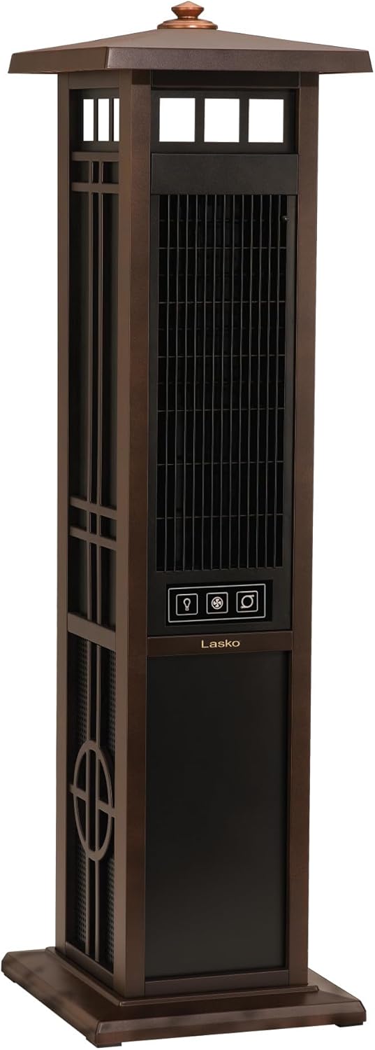 Lasko 4890 Elegant Living Fan with Remote Control-Features Accent Lighting and Widespread Oscillation-Perfect for Outdoor Patios, Decks, or Balconies, Brown