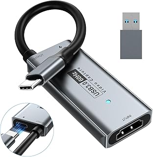 capturadora de Video USB 3.0 con 100W PD – capturadora Video HDMI a USB-C, Compatible con la Captura en 1080P 60fps y 2K 30fps Streaming y Grabación de Juegos