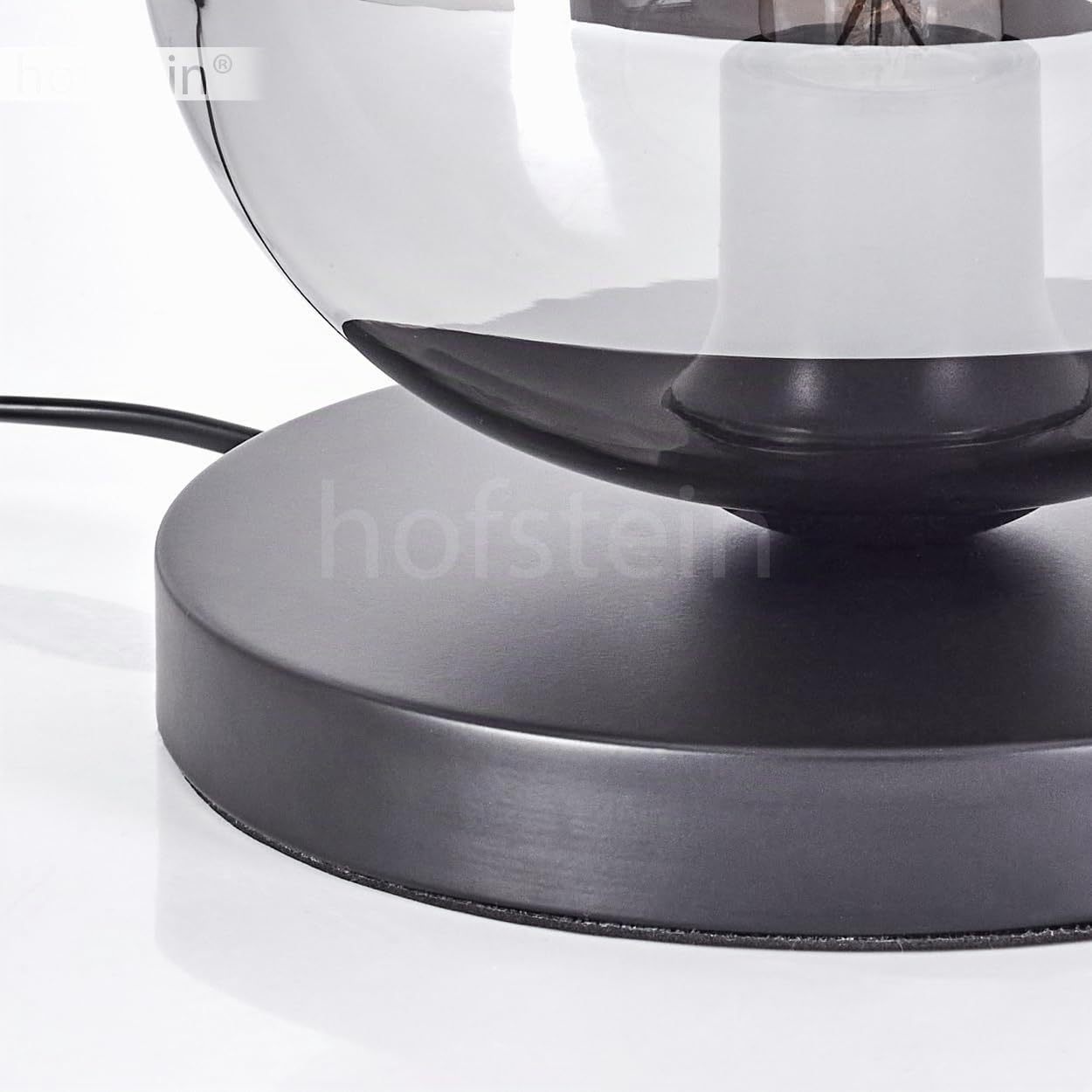 Tischleuchte Apedo, Tischlampe aus Metall/Glas in Schwarz/Rauchfarben, Leuchte im modernen Retro/Vintage-Design mit Schirm aus Glas (Ø 20 cm) u. An/-Auschalter am Kabel, 1 x E27, ohne Leuchtmittel