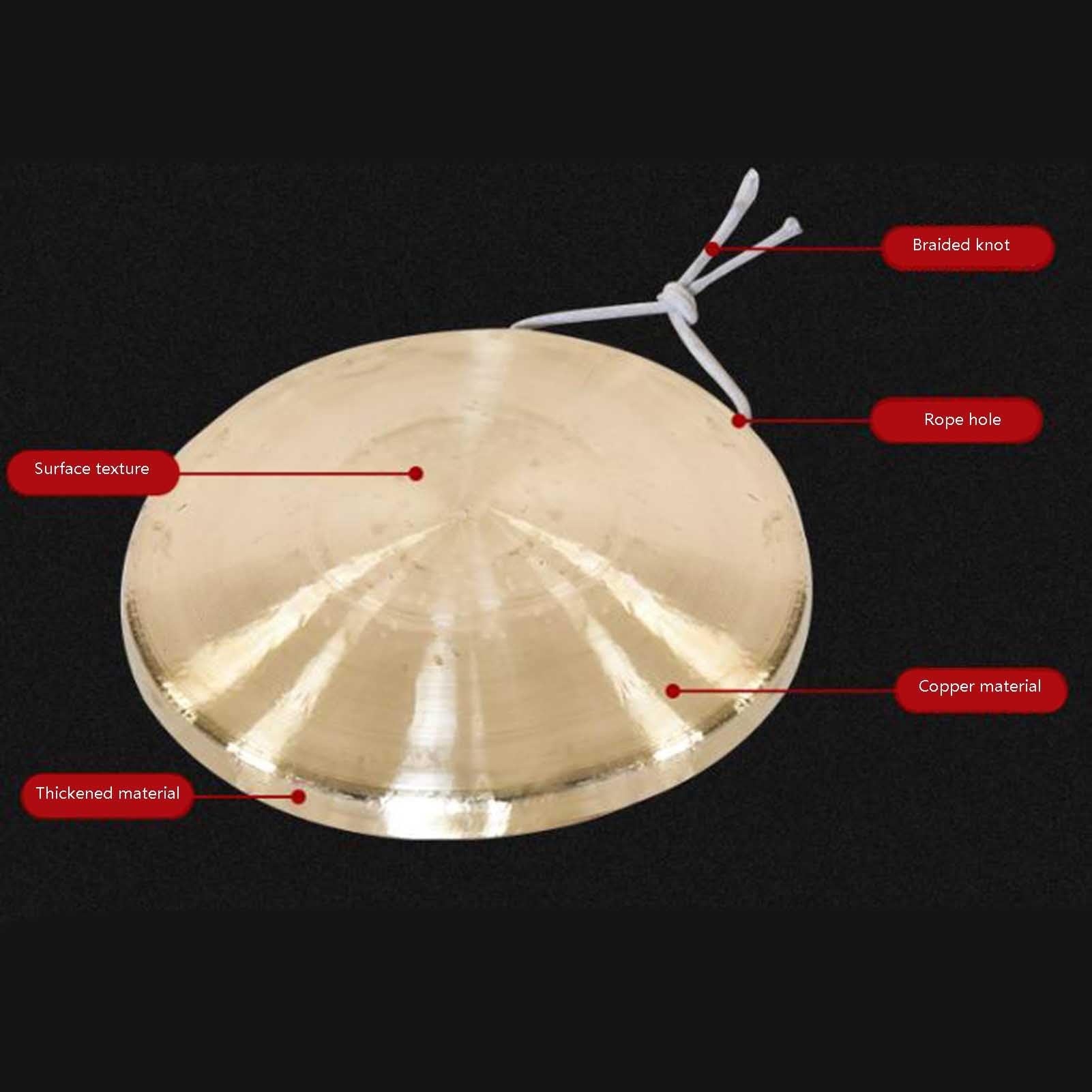 Mosiężny gong Feng Shui, Chiński Chau Gong z młotkiem, złoty, wiele rozmiarów(36cm)