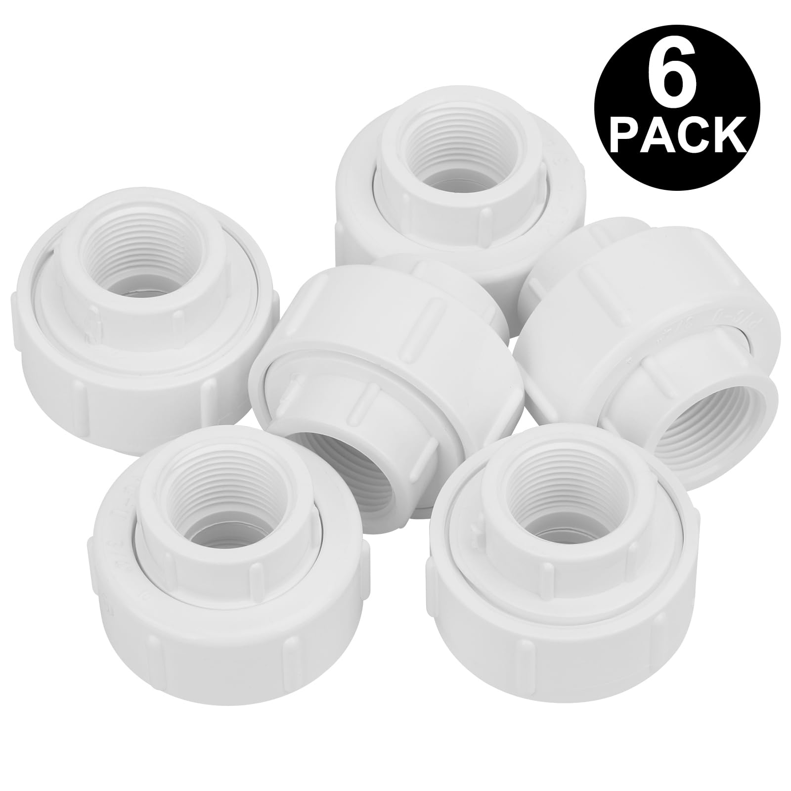 1" PVC Union Coupling Pipe Fitting, PVC Adapter (Socket X Socket), 1" Slip Union Schedule 40, EPDM O-Ring, White (2 Pack