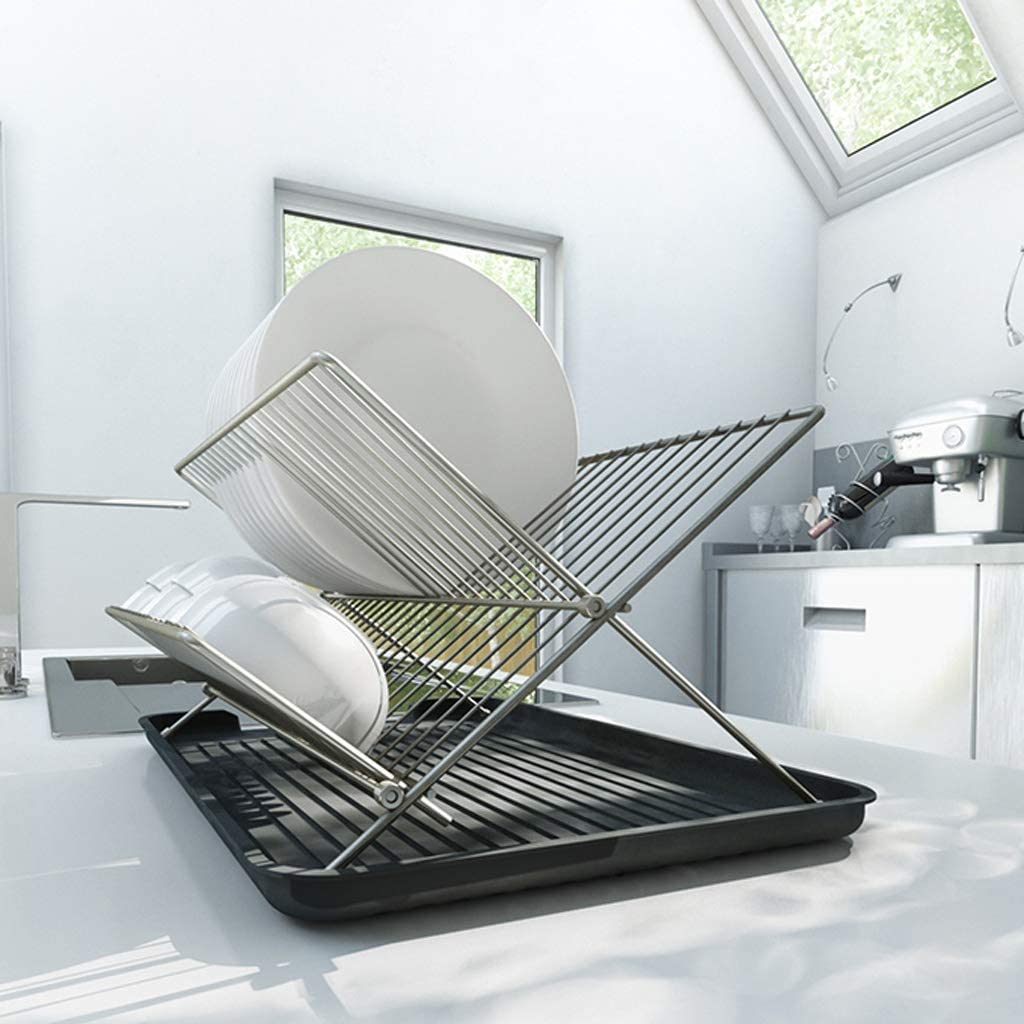 Metal Dish Rack Kitchen Folding Dish Rack Drying Rack Utensil Drainer Plate Storage Holder Plate Flatware Dish Rack