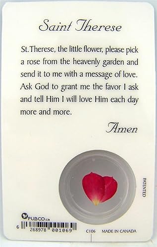 Miniatura 2 de Polynices Regalo religioso de recuerdo de 3 1/4 pulgadas, laminado de Santa Teresa de Lisieux con pétalo de rosa