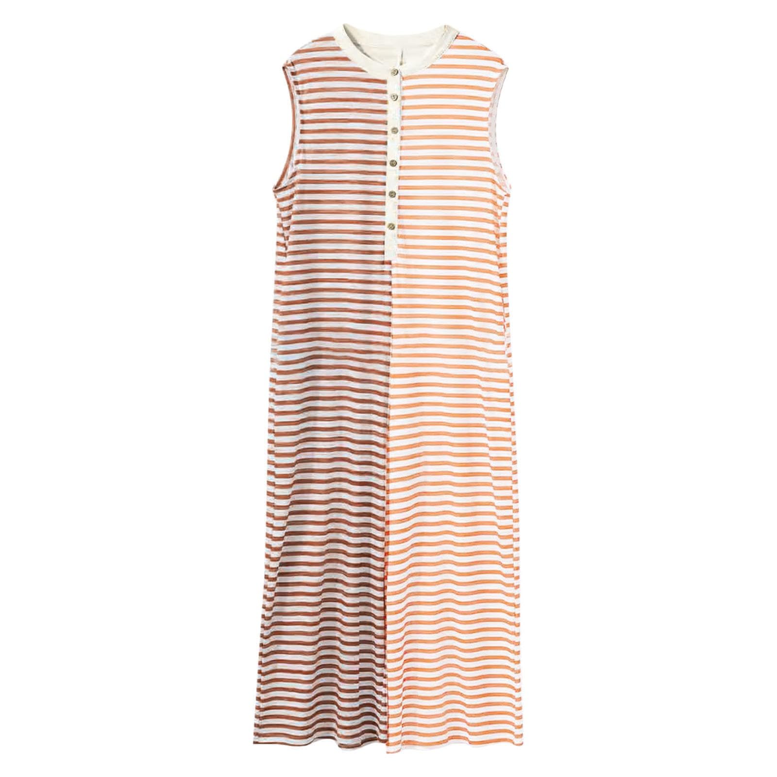 Salopette Femme Ete, Jumpsuit longue rayée sans manches ample fraîche jambes larges