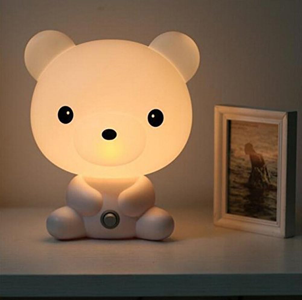 Wintimes Lovely Baby Room Light Cartoon White Bear Kids Bed Lamp Night Sleeping Desk Lamp Light Best for Holiday Gifts