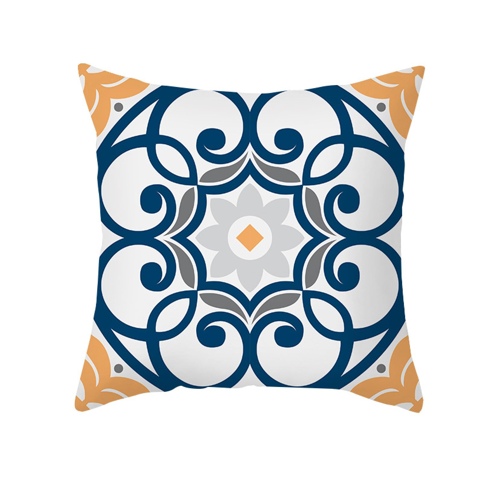 Cushion Covers White Blue Geometry Pillow Cases Soft Linen Cushions with Covers Included Washable Sofa Cushions with Invisible Zip Pillowcase Breathable Pillow Cover 60x60 Cushion Cover 1 Pack