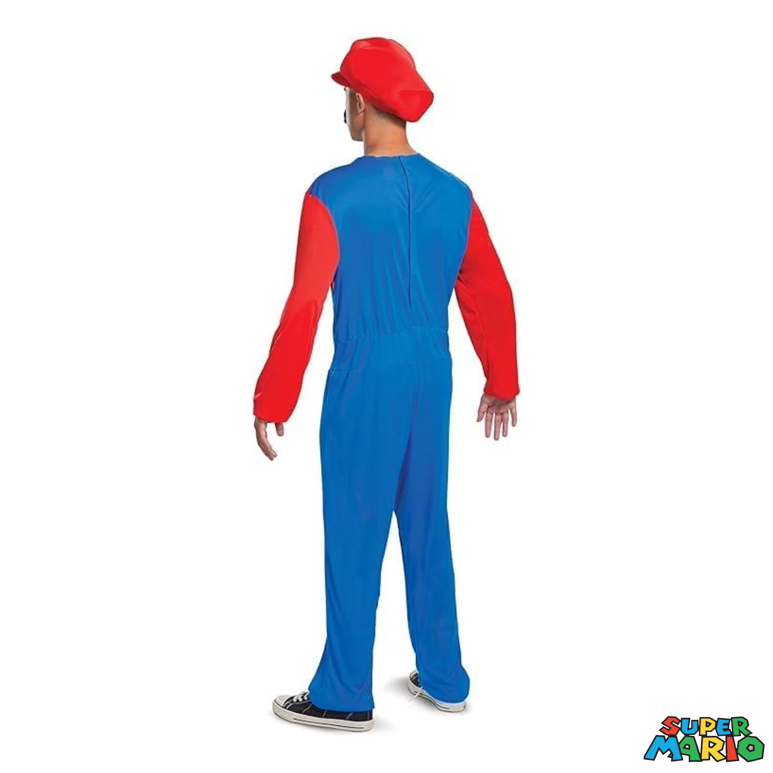 Super Mario - Disfraz Adulto Super Mario Bros Oficial - Tallas Disponibles M,L,XL (38-46) - Disfraz Rojo - Incluye Bigote + Gorro