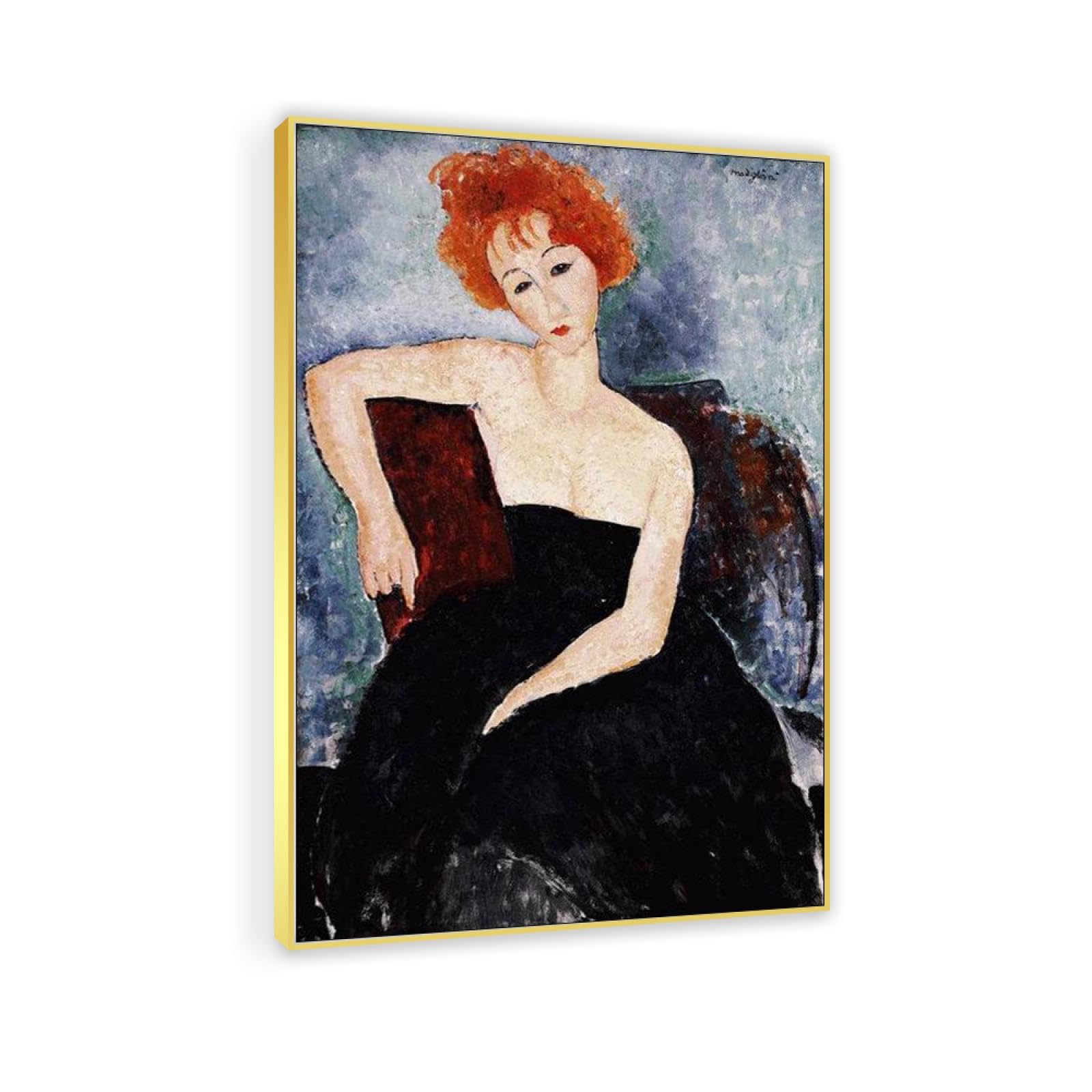 Amedeo Modigliani, wydruki na płótnie, słynny obraz - czerwona głowa dziewczyna w sukni wieczorowej autorstwa Amedeo Modigliani, reprodukcje plakatu, druk na płótnie, do salonu, dekoracja ścienna, 30